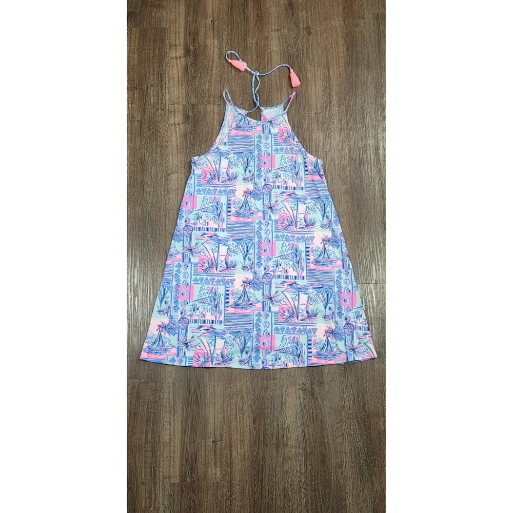 Lilly Pulitzer Margot Swing Dress M Whisper Blue Yeah Buoy Halter Tassel NWT